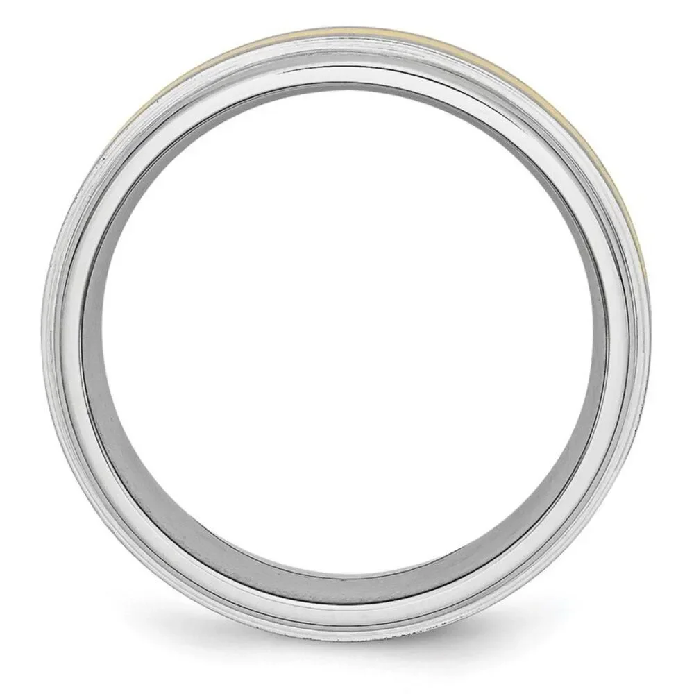 8mm Cobalt & 14K Gold Inlay Satin/Polished Grooved Ridged Band Sz 10